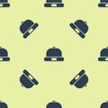 Blue Beanie hat icon isolated seamless pattern on yellow background. Vector Illustration