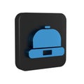 Blue Beanie hat icon isolated on transparent background. Black square button.