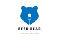Blue Bear Head Face Silhouette with Beer Wine Liquor Glass for Bar Saloon Tavern Brewery Logo Design Vector
