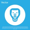 Blue Bear head on shield icon isolated on blue background. Hunting trophy on wall. White circle button. Vector Royalty Free Stock Photo