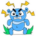 The blue bear with a stifled angry face gave off electricity. doodle icon image kawaii