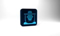 Blue Beekeeper with protect hat icon isolated on grey background. Special protective uniform. Blue square button. 3d