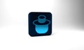 Blue Beekeeper with protect hat icon isolated on grey background. Special protective uniform. Blue square button. 3d