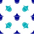 Blue Beekeeper with protect hat icon isolated seamless pattern on white background. Special protective uniform. Vector