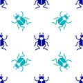 Blue Beetle bug icon isolated seamless pattern on white background. Vector Royalty Free Stock Photo