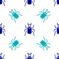 Blue Beetle bug icon isolated seamless pattern on white background. Vector Royalty Free Stock Photo