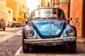 Blue beetle car in historic center