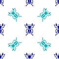 Blue Beetle deer icon isolated seamless pattern on white background. Horned beetle. Big insect. Vector Royalty Free Stock Photo