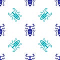 Blue Beetle deer icon isolated seamless pattern on white background. Horned beetle. Big insect. Vector Royalty Free Stock Photo
