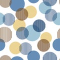 Blue and beige abstract simple striped circles geometric seamless pattern, vector