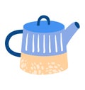 Blue and beige retro teapot design, modern minimalist kitchenware. Stylish home decor and kitchen accessory vector