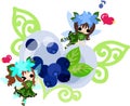 Illustration of cute flower fairies and blueberries