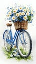 blue bicycle with basket full of flowers, evoking cheerful vibe Royalty Free Stock Photo