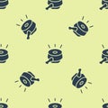 Blue Bicycle bell icon isolated seamless pattern on yellow background. Vector Royalty Free Stock Photo