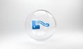 Blue Bicycle brake icon isolated on grey background. Glass circle button. 3D render illustration Royalty Free Stock Photo