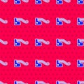 Blue Bicycle brake icon isolated seamless pattern on red background. Vector Royalty Free Stock Photo