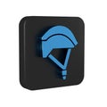 Blue Bicycle helmet icon isolated on transparent background. Extreme sport. Sport equipment. Black square button. Royalty Free Stock Photo