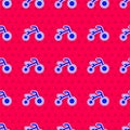 Blue Bicycle for kids icon isolated seamless pattern on red background. Vector Royalty Free Stock Photo