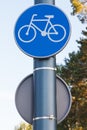 Blue bicycle lane sign. Marking bicycle path Royalty Free Stock Photo