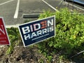 Blue Biden/Harris sign outside polling place