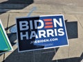 Blue Biden/Harris sign outside polling place