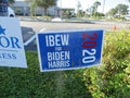 Blue Biden/Harris sign outside polling place