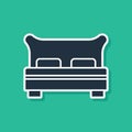 Blue Big bed for two or one person icon isolated on green background. Vector Royalty Free Stock Photo