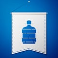 Blue Big bottle with clean water icon isolated on blue background. Plastic container for the cooler. White pennant