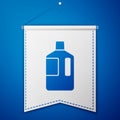 Blue Big bottle with clean water icon isolated on blue background. Plastic container for the cooler. White pennant