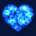 Blue big heart made form small bokeh neon hearts