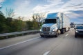 Semi-truck tractor trailer on the highway Royalty Free Stock Photo