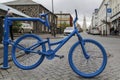 Blue bike as street barrier in Reykjavik
