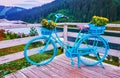 The blue bike on the bank of Molodist Lake, Bukovel, Carpathians, Ukraine