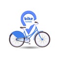 Blue bike in front of sign that says Bike Rentals Royalty Free Stock Photo