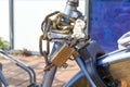 Blue bike with rusty chain lock Royalty Free Stock Photo