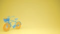 Blue bike with sliced orange wheels, healthy lifestyle concept with yellow pastel background copy Royalty Free Stock Photo