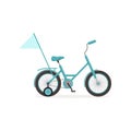 Blue bike with training wheels and flag, kids bicycle vector Illustration Royalty Free Stock Photo