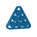 Blue Billiard balls in a rack triangle icon isolated on transparent background.