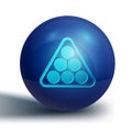 Blue Billiard balls in a rack triangle icon isolated on white background. Blue circle button. Vector Royalty Free Stock Photo
