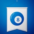 Blue Billiard pool snooker ball icon isolated on blue background. White pennant template. Vector