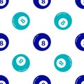 Blue Billiard pool snooker ball icon isolated seamless pattern on white background. Vector Illustration
