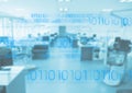 Blue binary code against blurry blue office Royalty Free Stock Photo