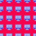 Blue Binary code icon isolated seamless pattern on red background. Vector Royalty Free Stock Photo