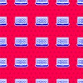Blue Binary code icon isolated seamless pattern on red background. Vector Royalty Free Stock Photo