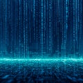 Blue binary code streams vertically in a digital landscape, creating a matrix-inspired Royalty Free Stock Photo