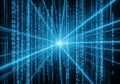 Blue Binary Code Tunnel With Light Rays data technology Royalty Free Stock Photo