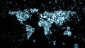 BInary explosion of data around world map illustrated as digital circuitry