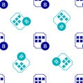 Blue Bingo or lottery ball on bingo card with lucky numbers icon isolated seamless pattern on white background. Vector