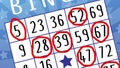 Blue bingo ticket with pointed numbers and stars