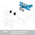 Blue Biplane to be traced. Vector trace game.